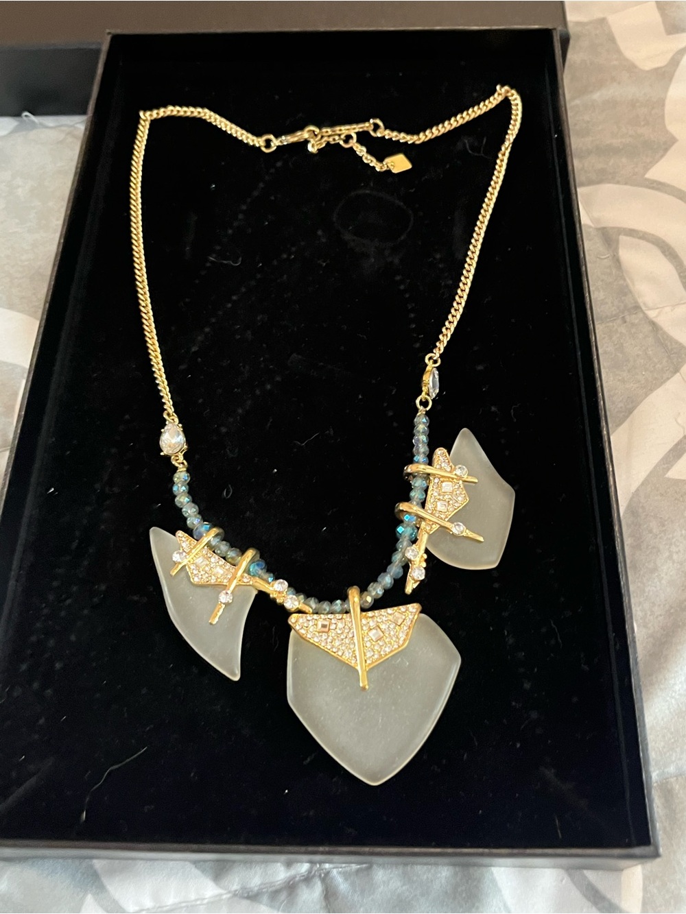 Park Lane Gold-Tone Crystal & Frosted Glass Pendant Necklace - Women Jewelry